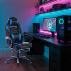 Sedia da gaming, Sedia da gaming con poggiapiedi e supporto lombare massaggiante, Design ergonomico, Poltrona reclinabile in pelle PU con schienale alto e poggiatesta, Rotazione a 360°