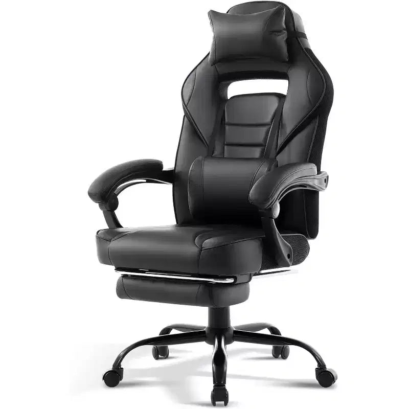 Sedia da gaming, Sedia da gaming con poggiapiedi e supporto lombare massaggiante, Design ergonomico, Poltrona reclinabile in pelle PU con schienale alto e poggiatesta, Rotazione a 360°