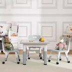 Tavolo e 4 Sedie per Bambini GustoWave, Tavolino per Bambini Regolabile in Altezza 23" e 4 Sedie con Gambe Antiscivolo e Desktop Graffiti con Organizer