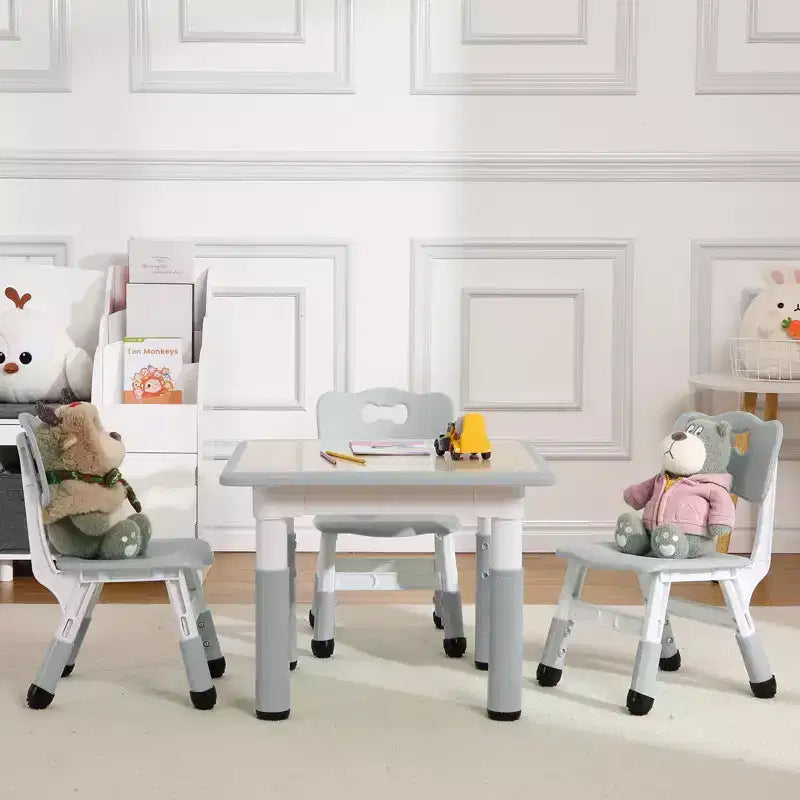 Tavolo e 4 Sedie per Bambini GustoWave, Tavolino per Bambini Regolabile in Altezza 23" e 4 Sedie con Gambe Antiscivolo e Desktop Graffiti con Organizer