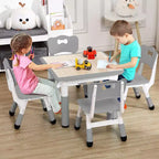 Tavolo e 4 Sedie per Bambini GustoWave, Tavolino per Bambini Regolabile in Altezza 23" e 4 Sedie con Gambe Antiscivolo e Desktop Graffiti con Organizer