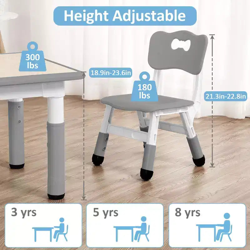 Tavolo e 4 Sedie per Bambini GustoWave, Tavolino per Bambini Regolabile in Altezza 23" e 4 Sedie con Gambe Antiscivolo e Desktop Graffiti con Organizer