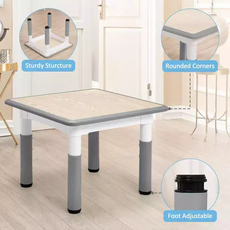 Tavolo e 4 Sedie per Bambini GustoWave, Tavolino per Bambini Regolabile in Altezza 23" e 4 Sedie con Gambe Antiscivolo e Desktop Graffiti con Organizer