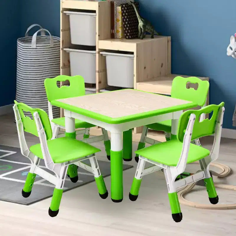 Tavolo e 4 Sedie per Bambini GustoWave, Tavolino per Bambini Regolabile in Altezza 23" e 4 Sedie con Gambe Antiscivolo e Desktop Graffiti con Organizer