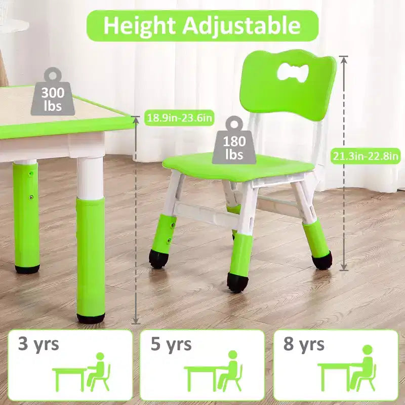Tavolo e 4 Sedie per Bambini GustoWave, Tavolino per Bambini Regolabile in Altezza 23" e 4 Sedie con Gambe Antiscivolo e Desktop Graffiti con Organizer