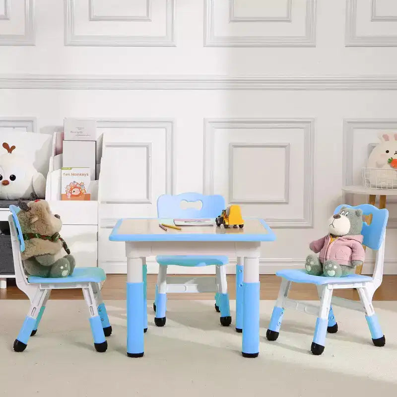 Tavolo e 4 Sedie per Bambini GustoWave, Tavolino per Bambini Regolabile in Altezza 23" e 4 Sedie con Gambe Antiscivolo e Desktop Graffiti con Organizer