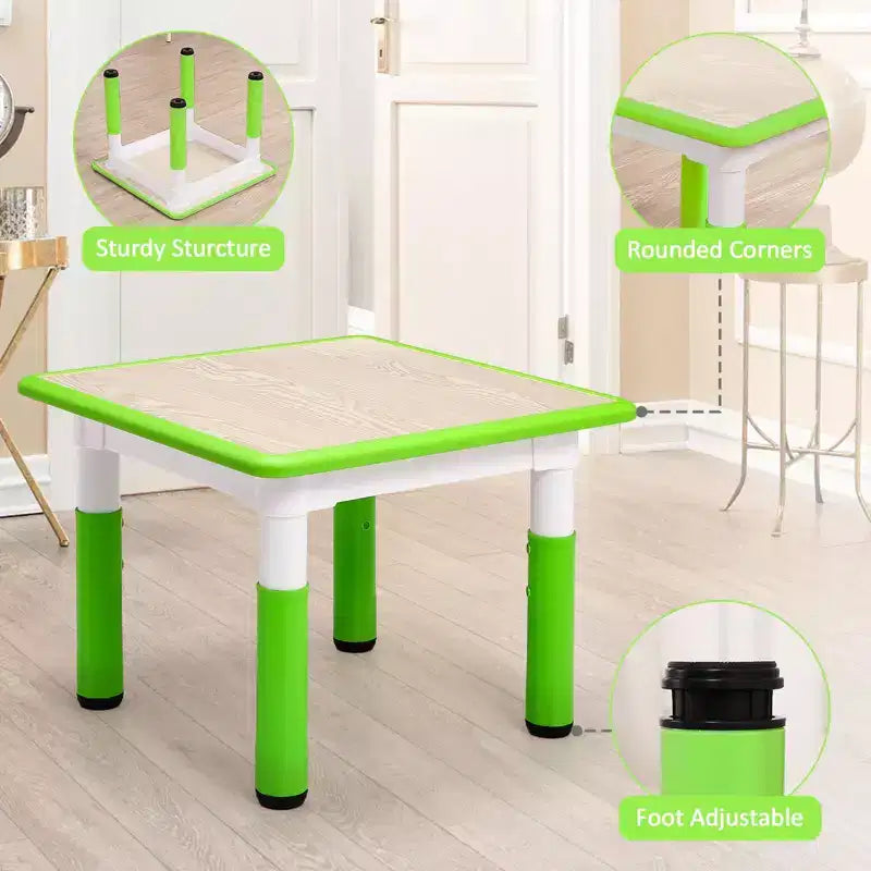 Tavolo e 4 Sedie per Bambini GustoWave, Tavolino per Bambini Regolabile in Altezza 23" e 4 Sedie con Gambe Antiscivolo e Desktop Graffiti con Organizer
