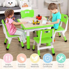 Tavolo e 4 Sedie per Bambini GustoWave, Tavolino per Bambini Regolabile in Altezza 23" e 4 Sedie con Gambe Antiscivolo e Desktop Graffiti con Organizer