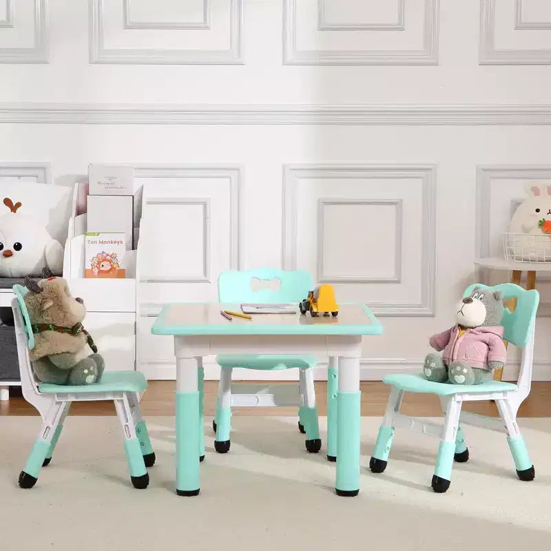 Tavolo e 4 Sedie per Bambini GustoWave, Tavolino per Bambini Regolabile in Altezza 23" e 4 Sedie con Gambe Antiscivolo e Desktop Graffiti con Organizer