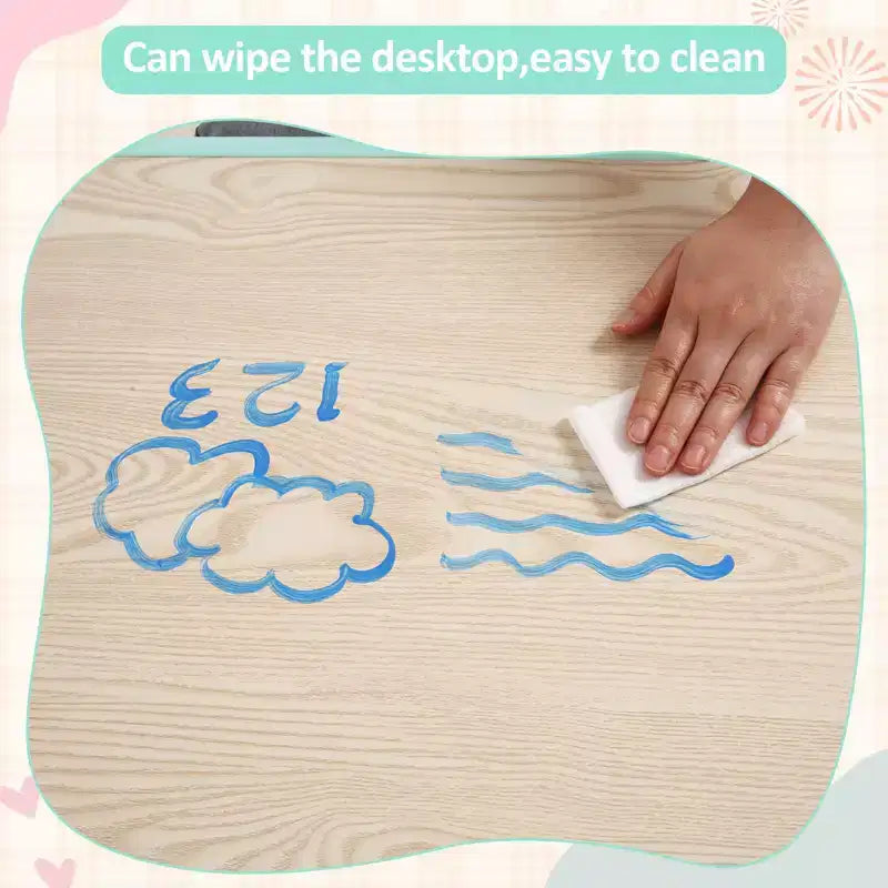 Tavolo e 4 Sedie per Bambini GustoWave, Tavolino per Bambini Regolabile in Altezza 23" e 4 Sedie con Gambe Antiscivolo e Desktop Graffiti con Organizer
