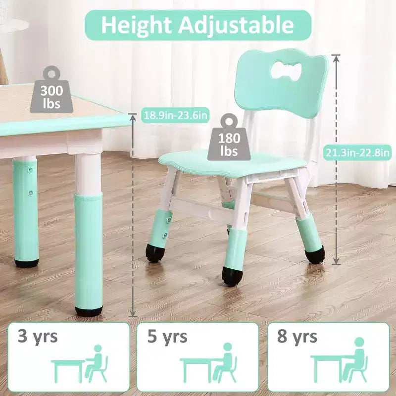Tavolo e 4 Sedie per Bambini GustoWave, Tavolino per Bambini Regolabile in Altezza 23" e 4 Sedie con Gambe Antiscivolo e Desktop Graffiti con Organizer