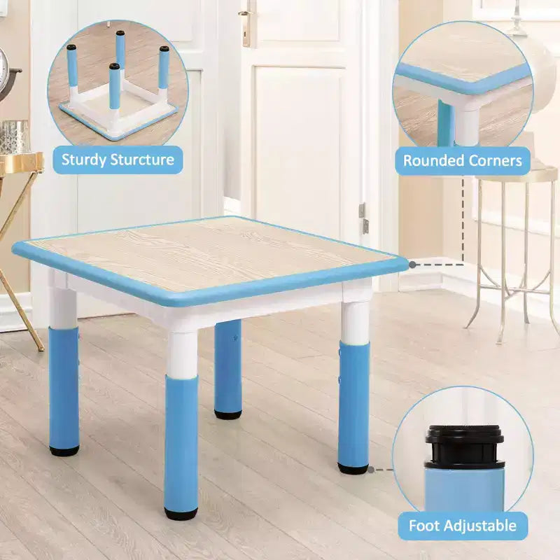 Tavolo e 4 Sedie per Bambini GustoWave, Tavolino per Bambini Regolabile in Altezza 23" e 4 Sedie con Gambe Antiscivolo e Desktop Graffiti con Organizer