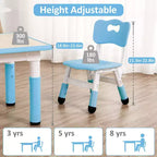 Tavolo e 4 Sedie per Bambini GustoWave, Tavolino per Bambini Regolabile in Altezza 23" e 4 Sedie con Gambe Antiscivolo e Desktop Graffiti con Organizer
