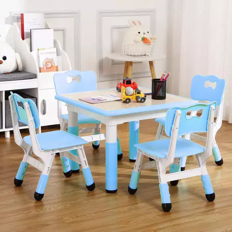 Tavolo e 4 Sedie per Bambini GustoWave, Tavolino per Bambini Regolabile in Altezza 23" e 4 Sedie con Gambe Antiscivolo e Desktop Graffiti con Organizer