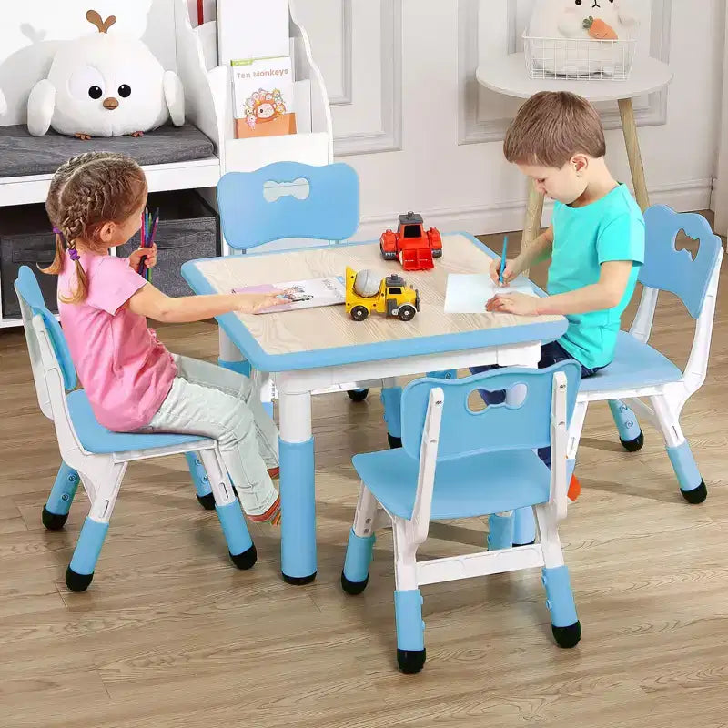 Tavolo e 4 Sedie per Bambini GustoWave, Tavolino per Bambini Regolabile in Altezza 23" e 4 Sedie con Gambe Antiscivolo e Desktop Graffiti con Organizer
