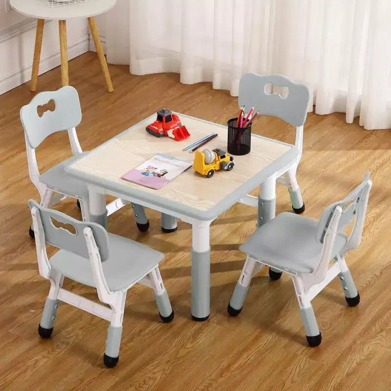 Tavolo e 4 Sedie per Bambini GustoWave, Tavolino per Bambini Regolabile in Altezza 23" e 4 Sedie con Gambe Antiscivolo e Desktop Graffiti con Organizer