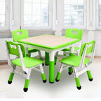 GustoWave Kids Table and 4 Chair Set,23 Height Adjustable Toddler Table and 4 Chairs with Non-Slip Desk Legs&Organizer Graffiti Desktop