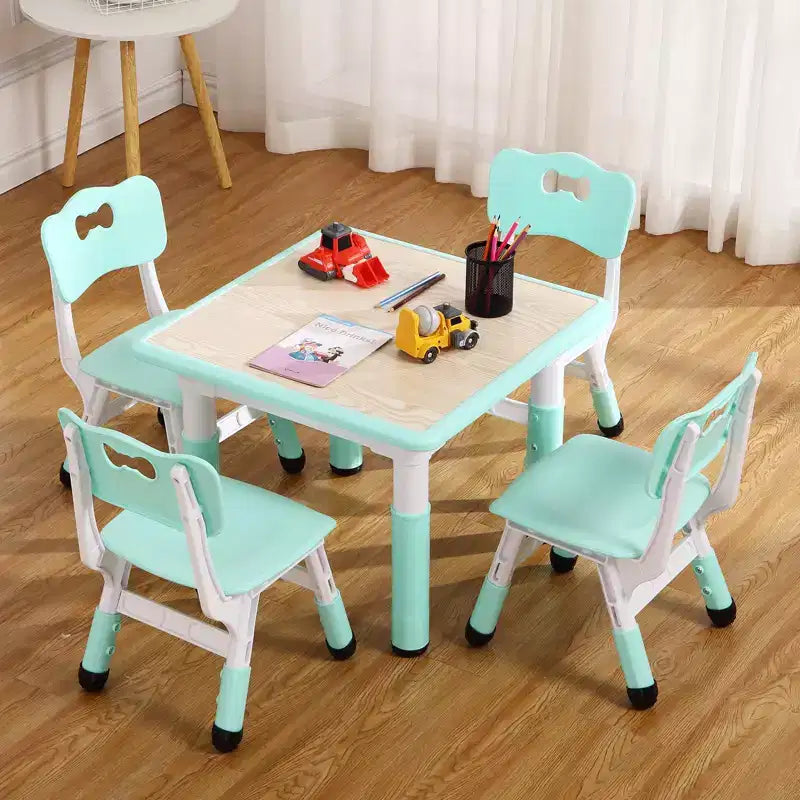 Tavolo e 4 Sedie per Bambini GustoWave, Tavolino per Bambini Regolabile in Altezza 23" e 4 Sedie con Gambe Antiscivolo e Desktop Graffiti con Organizer