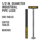 Pipe Decor - Gambe per tavolo con flangia rotonda, 1/2" x 18", confezione da 4