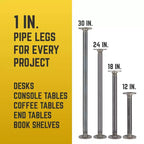 Pipe Decor Gambe da tavolo in tubo con flangia rotonda da 2,5 cm x 60 cm - Confezione da 4