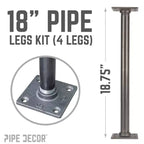 Pipe Decor 1 poll. x 18 poll. Gambe del tavolo a tubo con flangia quadrata - Confezione da 4