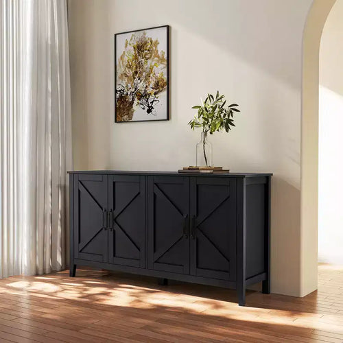 Buffet vaisselier avec rangement de 150 cm, meuble de rangement d'appoint vintage avec 4 portes, armoires de bar à café de style ferme pour cuisine, couloir, entrée