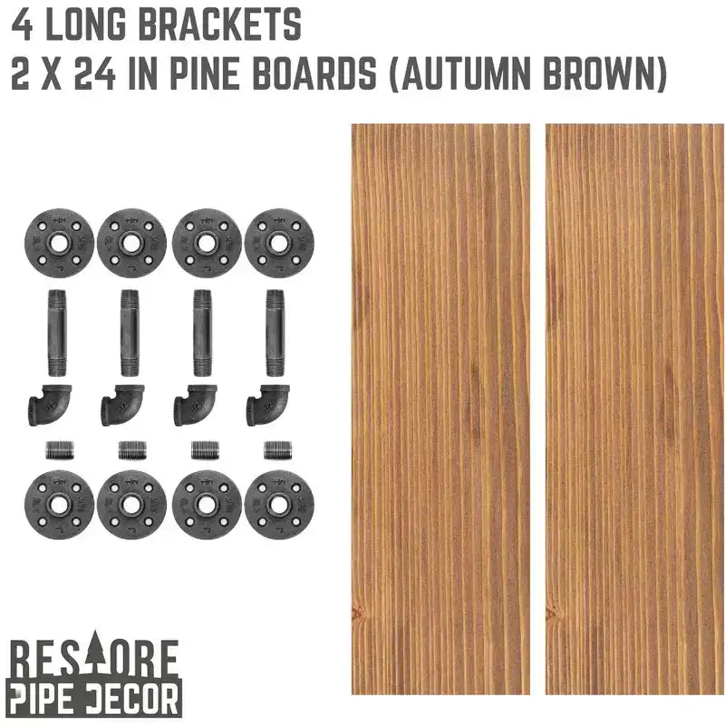 RESTORE Mensole Autumn Brown da 24 pollici con staffe a L di Pipe Decor