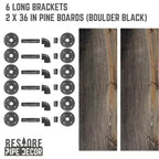 RESTORE Mensole Nere Boulder da 36 pollici con Staffe a L di Pipe Decor