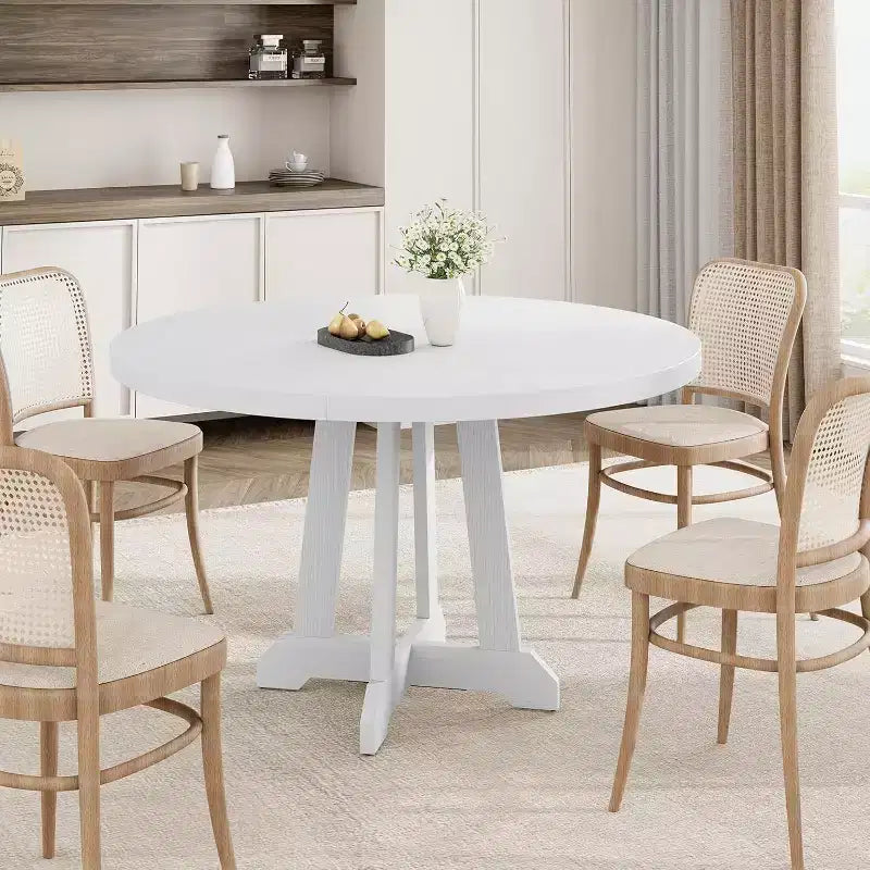 Tavolo da pranzo rotondo da 119 cm per 4-6 persone, mobili in legno, tavolo da pranzo circolare con piedistallo per sala da pranzo, cucina, soggiorno, salvaspazio