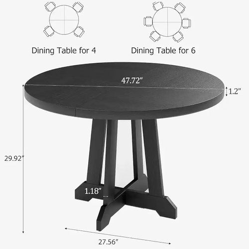 Tavolo da pranzo rotondo da 119 cm per 4-6 persone, mobili in legno, tavolo da pranzo circolare con piedistallo per sala da pranzo, cucina, soggiorno, salvaspazio