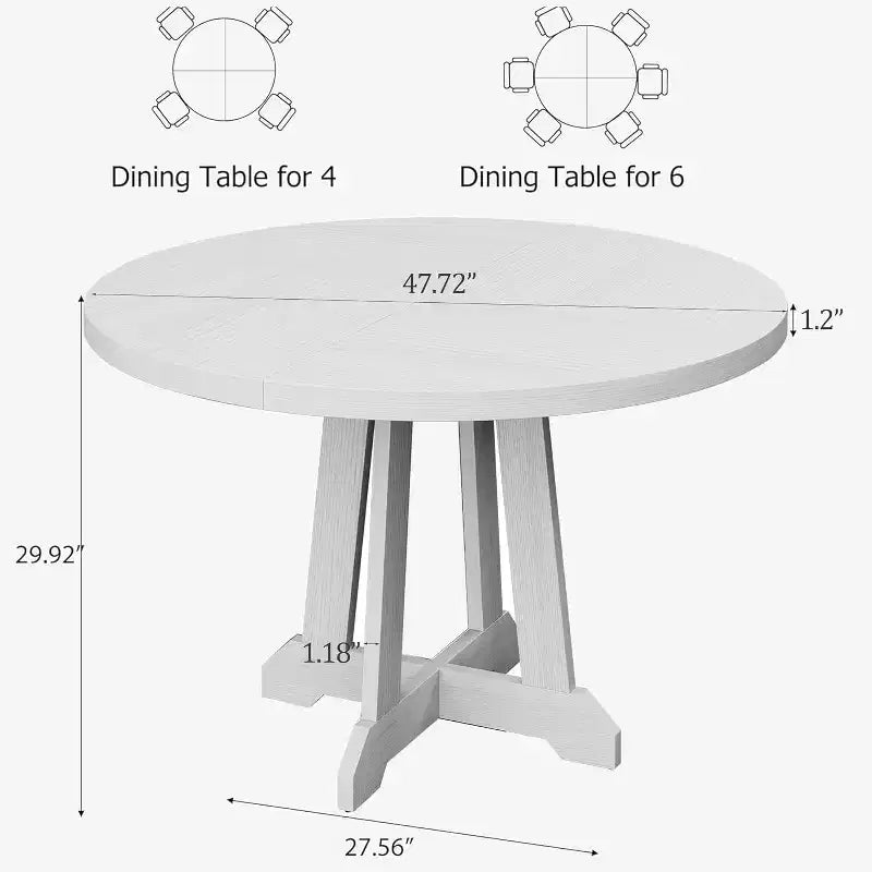 Tavolo da pranzo rotondo da 119 cm per 4-6 persone, mobili in legno, tavolo da pranzo circolare con piedistallo per sala da pranzo, cucina, soggiorno, salvaspazio