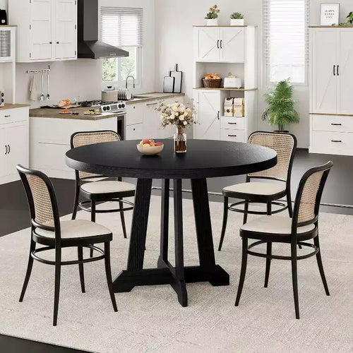 47in Round Dining Table for 4 to 6 People, Wooden Furniture, Circle Dinner Pedestal Table for Dining Room Kitchen Living Room, Space Saving