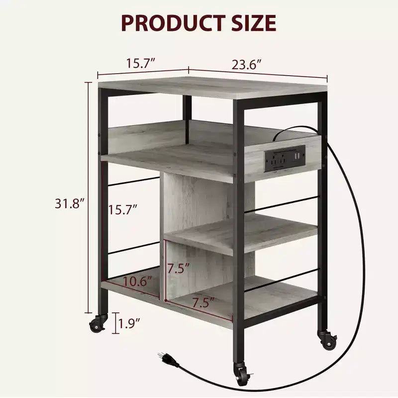 Carrello Porta Stampante a 3 Livelli con Contenitore e Stazione di Ricarica, Carrello Mobile per Stampante con 4 Prese e 2 Porte USB, Organizer Multilivello per l'Ufficio Domestico