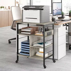 Carrello Porta Stampante a 3 Livelli con Contenitore e Stazione di Ricarica, Carrello Mobile per Stampante con 4 Prese e 2 Porte USB, Organizer Multilivello per l'Ufficio Domestico