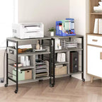 Carrello Porta Stampante a 3 Livelli con Contenitore e Stazione di Ricarica, Carrello Mobile per Stampante con 4 Prese e 2 Porte USB, Organizer Multilivello per l'Ufficio Domestico