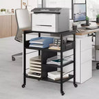 Carrello Porta Stampante a 3 Livelli con Contenitore e Stazione di Ricarica, Carrello Mobile per Stampante con 4 Prese e 2 Porte USB, Organizer Multilivello per l'Ufficio Domestico