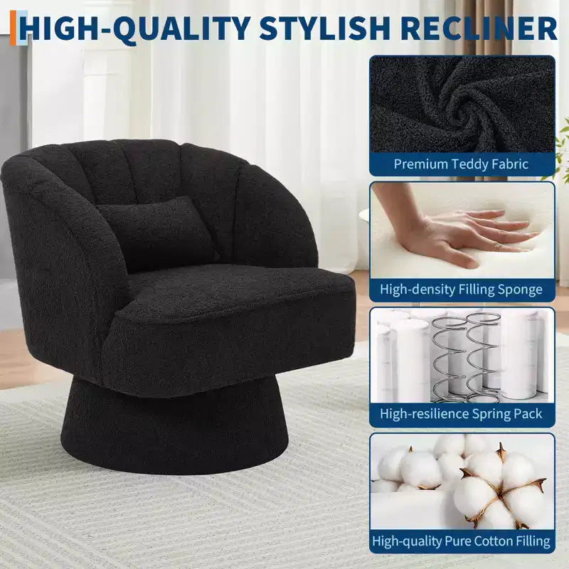 Poltrona a botte girevole, poltrona imbottita in velluto a 360 gradi con schienale a righe, design ergonomico, adatta per soggiorno, camera da letto, giardino, ecc.