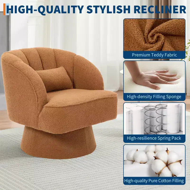 Poltrona a botte girevole, poltrona imbottita in velluto a 360 gradi con schienale a righe, design ergonomico, adatta per soggiorno, camera da letto, giardino, ecc.