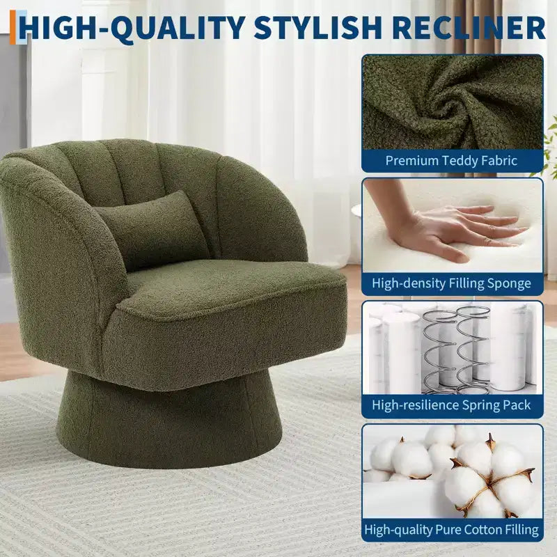 Poltrona a botte girevole, poltrona imbottita in velluto a 360 gradi con schienale a righe, design ergonomico, adatta per soggiorno, camera da letto, giardino, ecc.