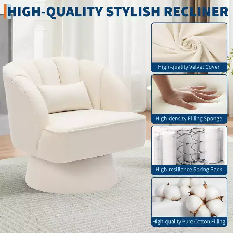 Poltrona a botte girevole, poltrona imbottita in velluto a 360 gradi con schienale a righe, design ergonomico, adatta per soggiorno, camera da letto, giardino, ecc.