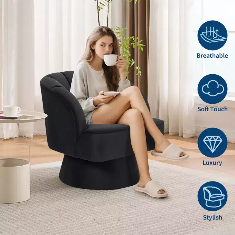 Poltrona a botte girevole, poltrona imbottita in velluto a 360 gradi con schienale a righe, design ergonomico, adatta per soggiorno, camera da letto, giardino, ecc.