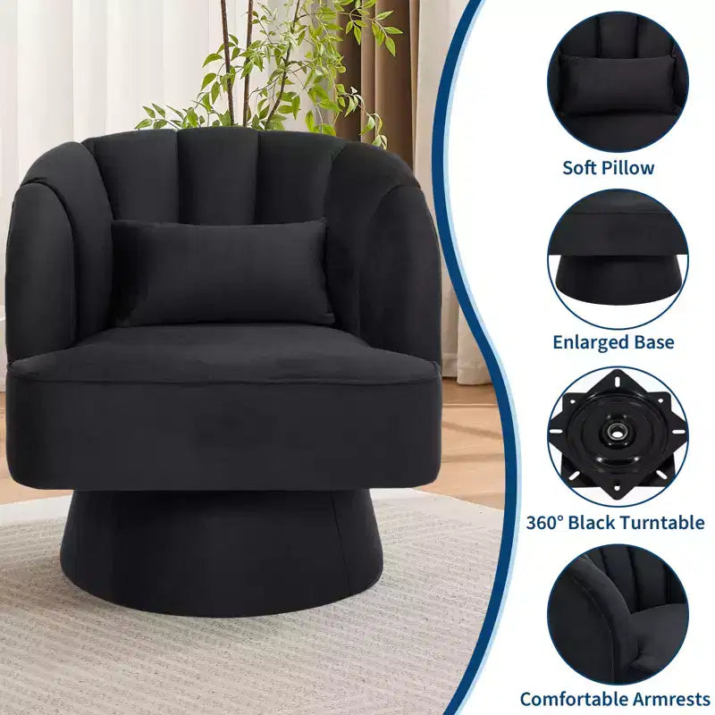 Poltrona a botte girevole, poltrona imbottita in velluto a 360 gradi con schienale a righe, design ergonomico, adatta per soggiorno, camera da letto, giardino, ecc.