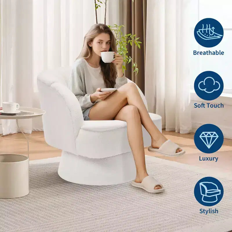 Poltrona a botte girevole, poltrona imbottita in velluto a 360 gradi con schienale a righe, design ergonomico, adatta per soggiorno, camera da letto, giardino, ecc.