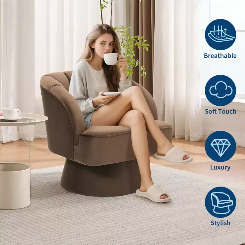 Poltrona a botte girevole, poltrona imbottita in velluto a 360 gradi con schienale a righe, design ergonomico, adatta per soggiorno, camera da letto, giardino, ecc.