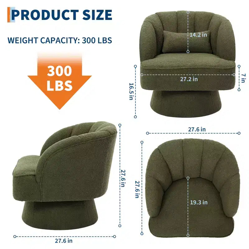 Poltrona a botte girevole, poltrona imbottita in velluto a 360 gradi con schienale a righe, design ergonomico, adatta per soggiorno, camera da letto, giardino, ecc.