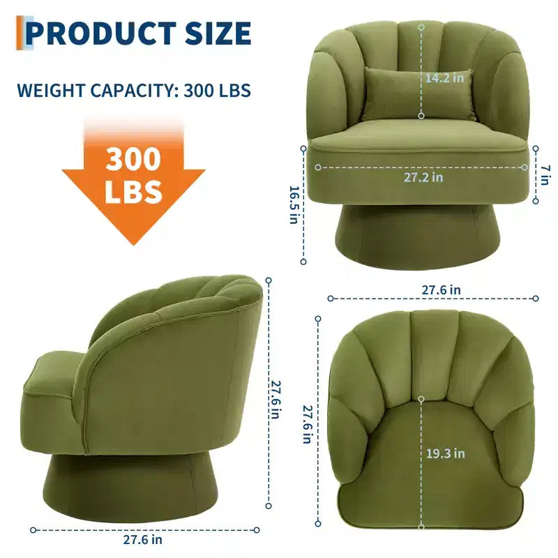Poltrona a botte girevole, poltrona imbottita in velluto a 360 gradi con schienale a righe, design ergonomico, adatta per soggiorno, camera da letto, giardino, ecc.