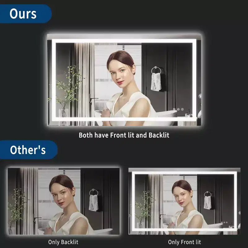 Specchio da bagno, specchio da parete senza cornice con luci anti-appannamento e dimmerabili