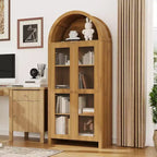 COZONY Vetrinetta ad arco alta 70 con ante in acrilico trasparente, 5 ripiani regolabili, Credenza in legno con spazio per riporre oggetti per cucina, sala da pranzo, rovere