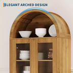 COZONY Vetrinetta ad arco alta 70 con ante in acrilico trasparente, 5 ripiani regolabili, Credenza in legno con spazio per riporre oggetti per cucina, sala da pranzo, rovere
