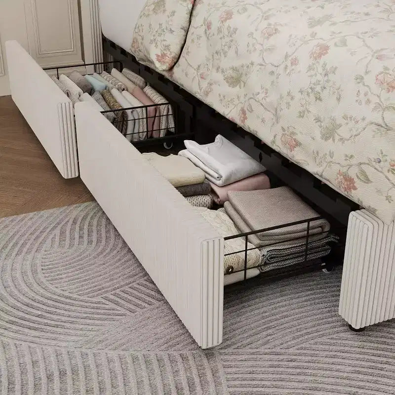 Acekool Letto contenitore imbottito in velluto a coste con cassetti, Struttura letto moderna a piattaforma
